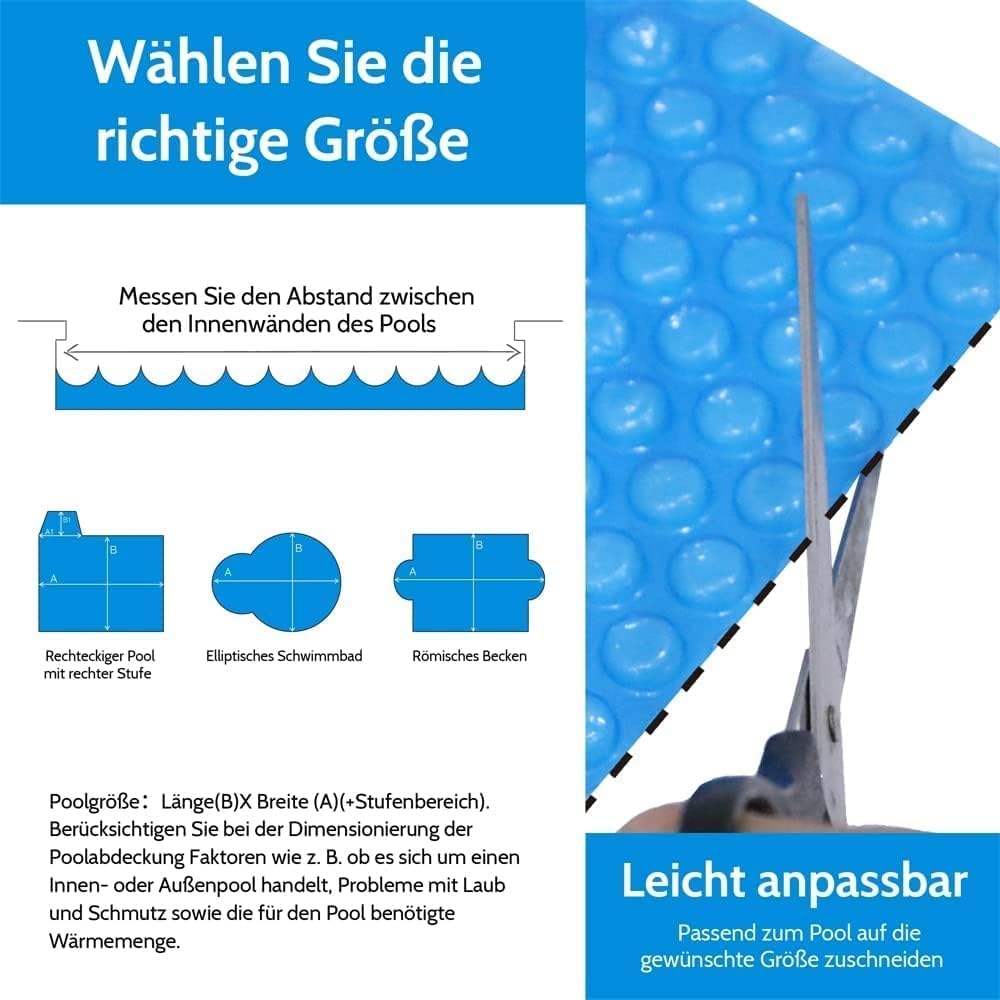 Mucola Solarfolie Pool rund Ø 366cm Blau mit Ösen – Poolabdeckung Solarplane 400μ Stärke | Wärmeisolierung Verdunstungsschutz, Schwimmbadfolie zuschneidbar für Aufstellpool Framepool