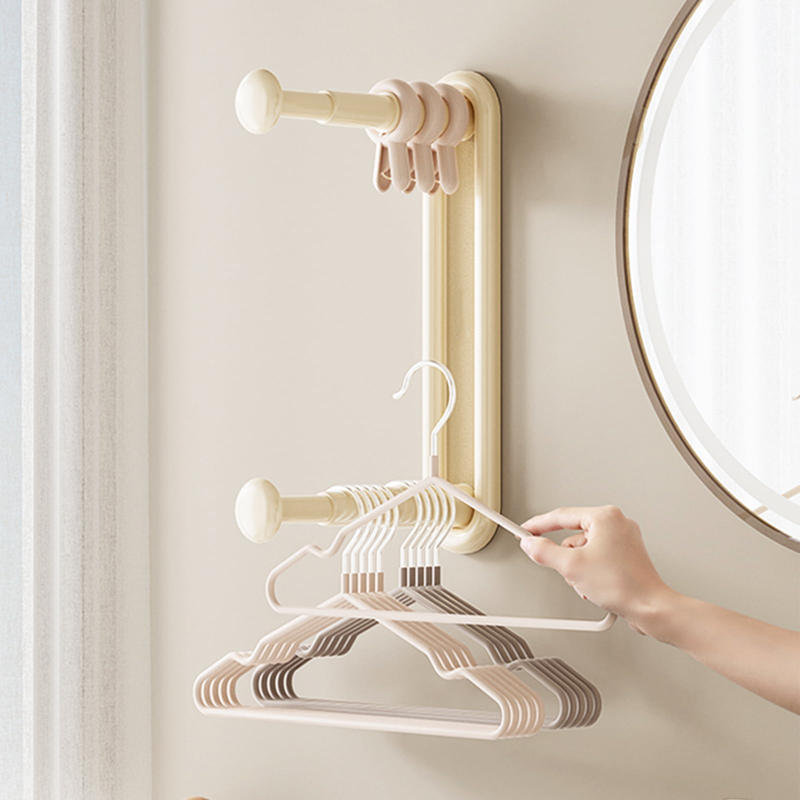 Bilayer Hanger Organizer Holds 60 Hangers Wall-Mounted Retractable Clothes Hanger for Closet Laundry Room Washing Machine Clothes Storage