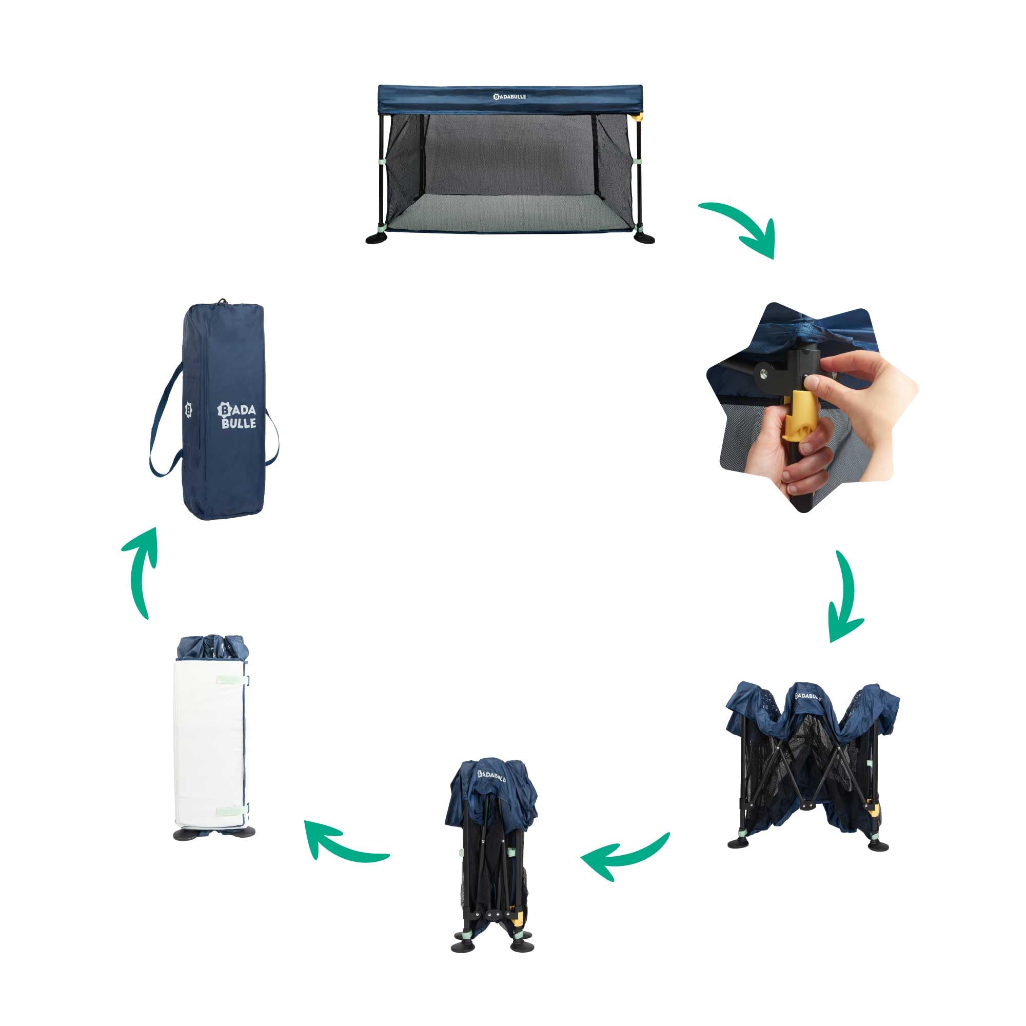 Badabulle Lettino pieghevole Easy Clip - Compatto - Montaggio e Ripiego Facile e Veloce - Dalla nascita fino a 3 anni - Materasso incluso - Densità 25kg/m3