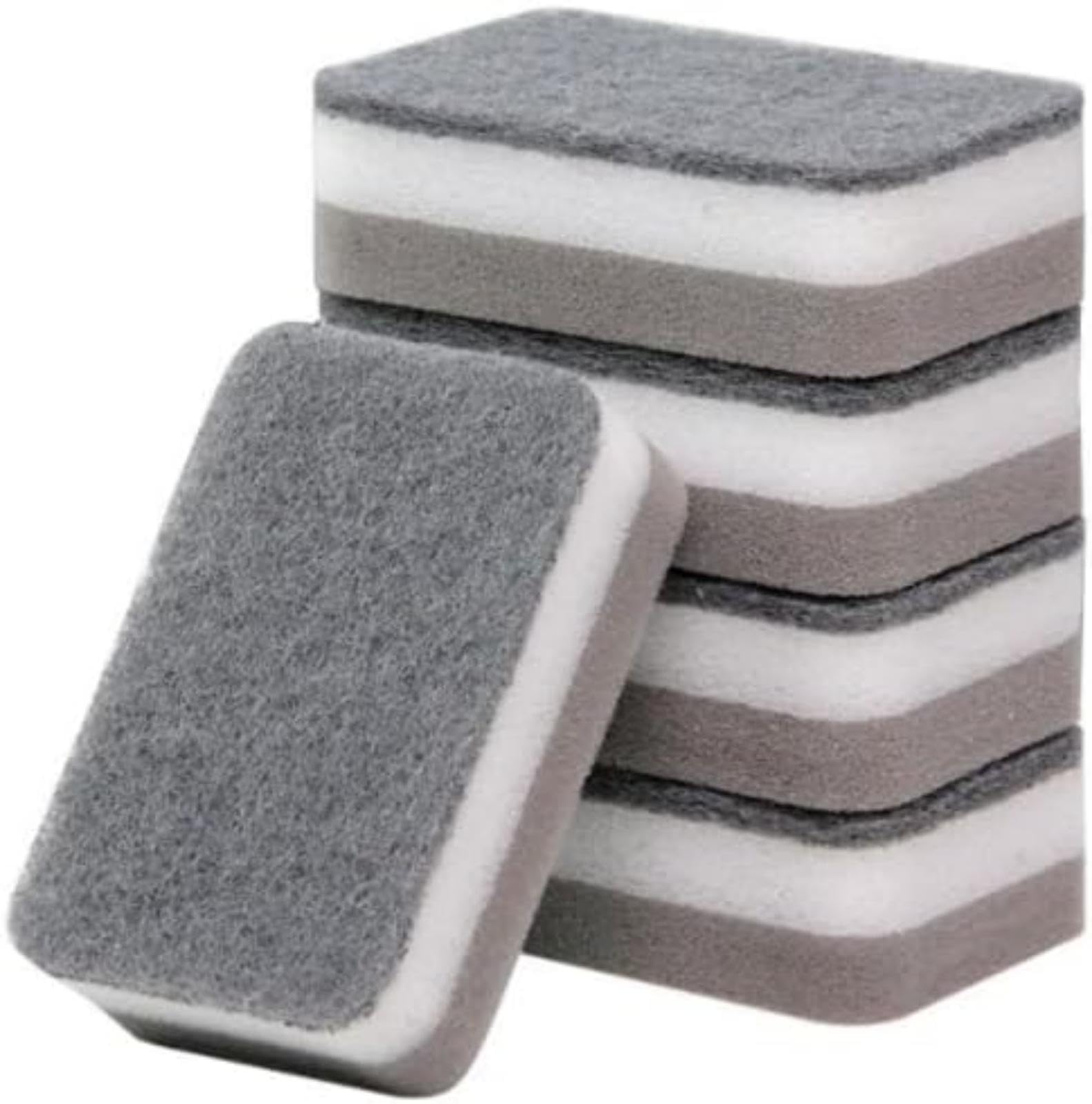 Yelajoy 5 Pcs Heavy Duty Scrub Sponges,Dual-Sided Dishwashing Sponge for Kitchen,Multi-Use Deep Cleaning Scrub Sponge (Grey White)