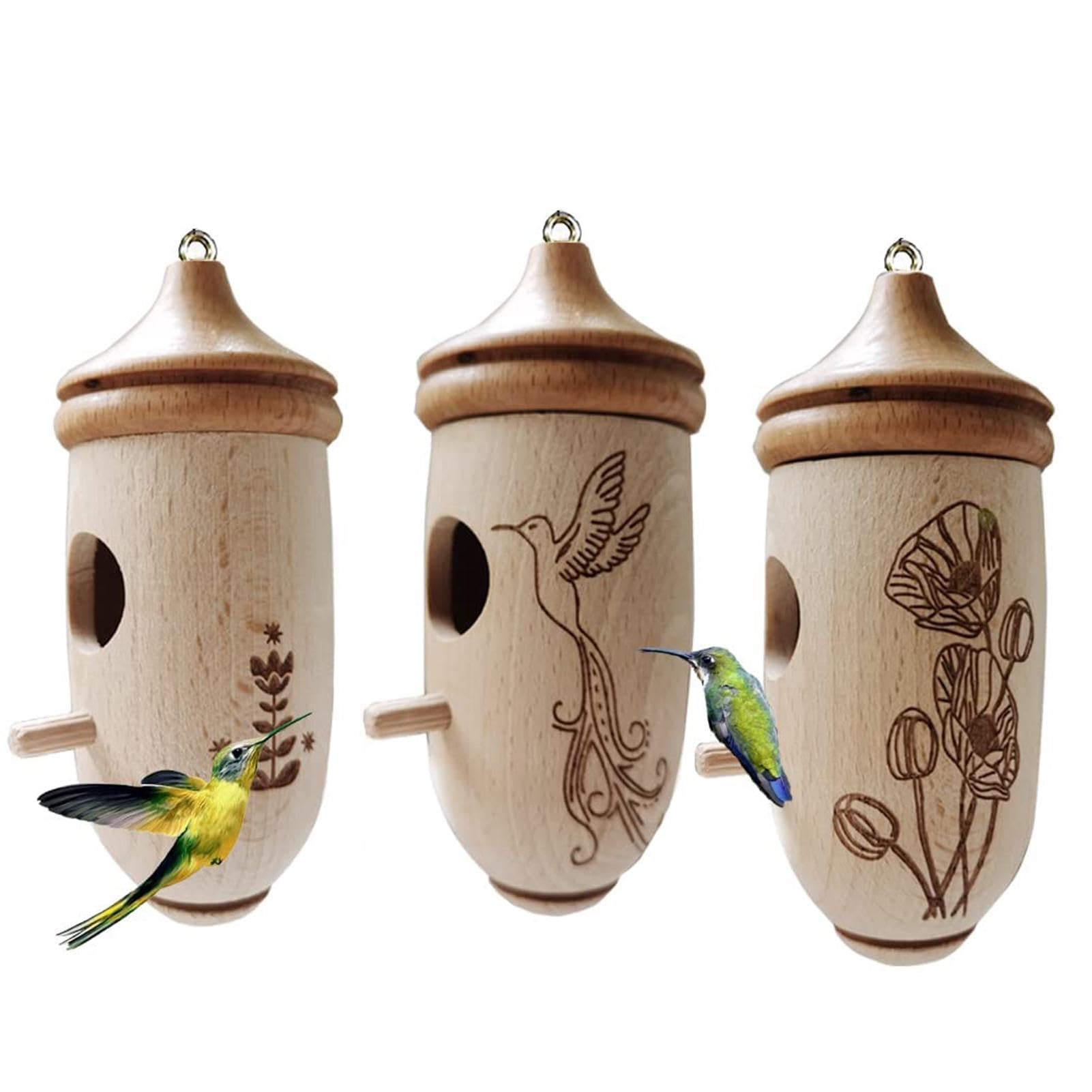 Nichoir pour colibri en bois : nid de jardin extérieur naturel pour petits oiseaux