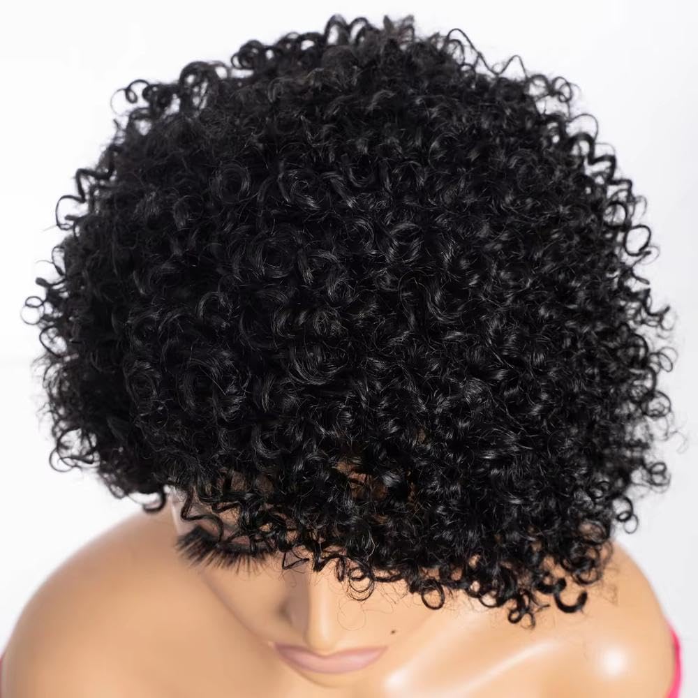 Haarpflege 100% Echthaar Lange Verworrene Lockige Bob-Perücke Für Frauen Vollständig Maschinell Hergestellt Ohne Kleber(Black)