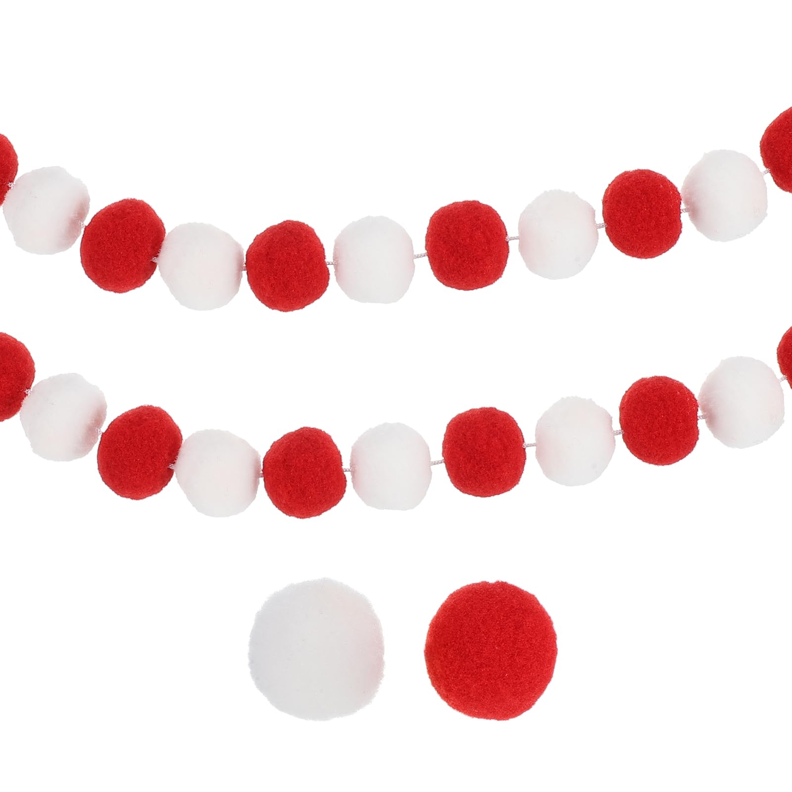 PATIKIL 13Ft Pom Pom Garland Decorations, 2Pcs Colorful Felt Ball Garland Banner Cute Rainbow Pompom Hanging Decorations for Tree Ornaments Homes Decor, Red/White