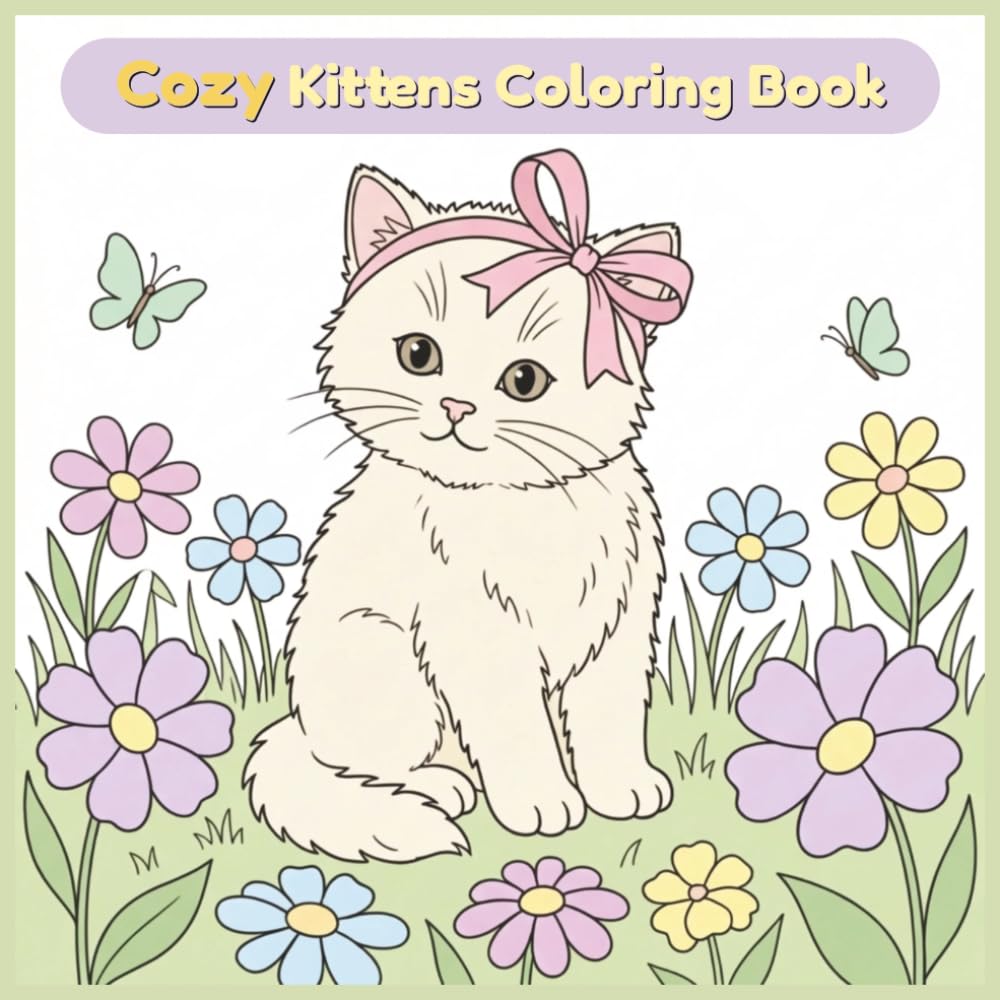 Cozy Kittens Coloring Book: 50 Adorable Coloring Pages of Kittens, Flowers, and Cozy Scenes