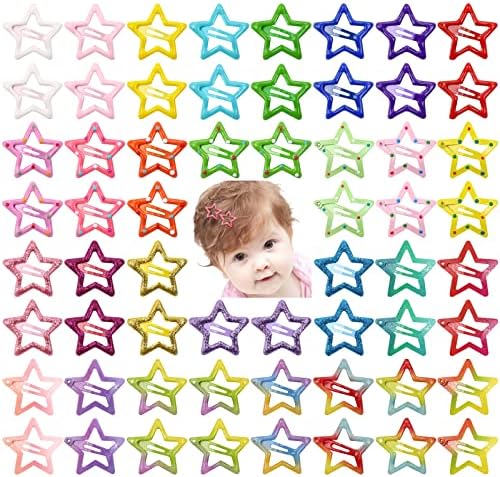 Dizila 60 Pieces/30 Pairs Small 1.3" Non Slip Glitter Sparkly Star Metal Snap Hair Clips Mini Barrettes Tiny Stars Shaped Hairclips Hairpins Y2K Hair Accessories for Baby Girls Toddlers Kids Women