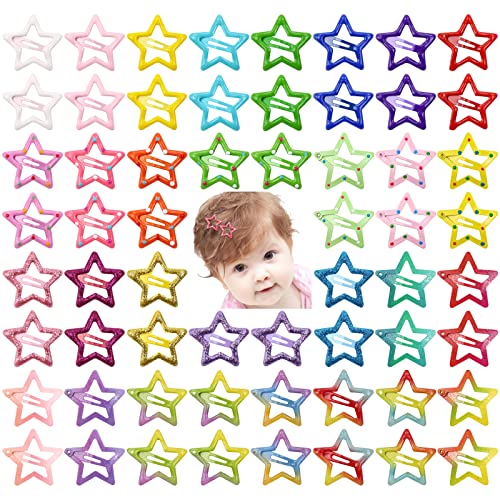 Dizila 60 Pieces/30 Pairs Small 1.3" Non Slip Glitter Sparkly Star Metal Snap Hair Clips Mini Barrettes Tiny Stars Shaped Hairclips Hairpins Y2K Hair Accessories For Baby Girls Toddlers Kids Women #TOP1