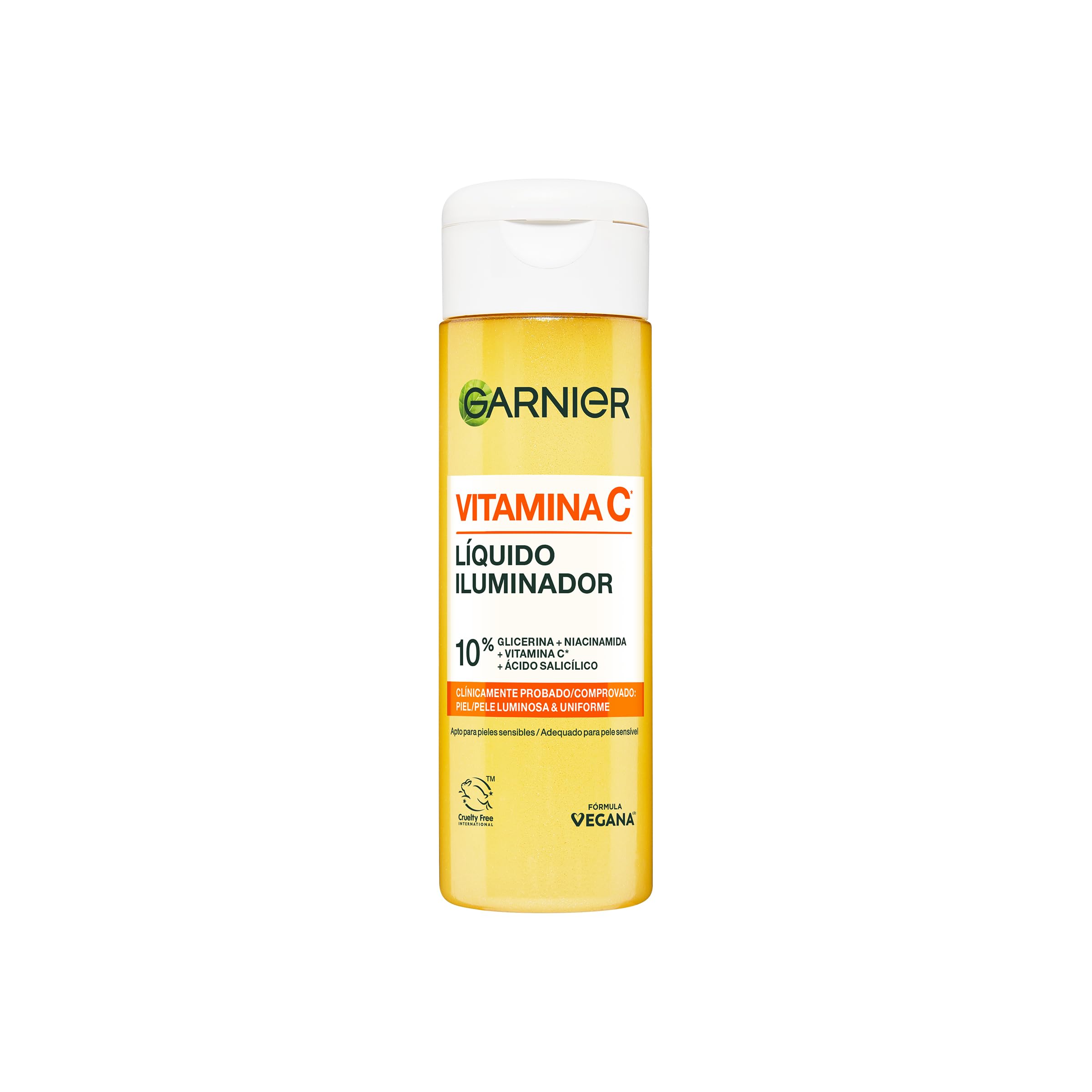Garnier Vitamin C Liquids Aufhellende Gesichtsbehandlung – vegane Formel, 120 ml & 3 aufhellende Masken aus Stoff