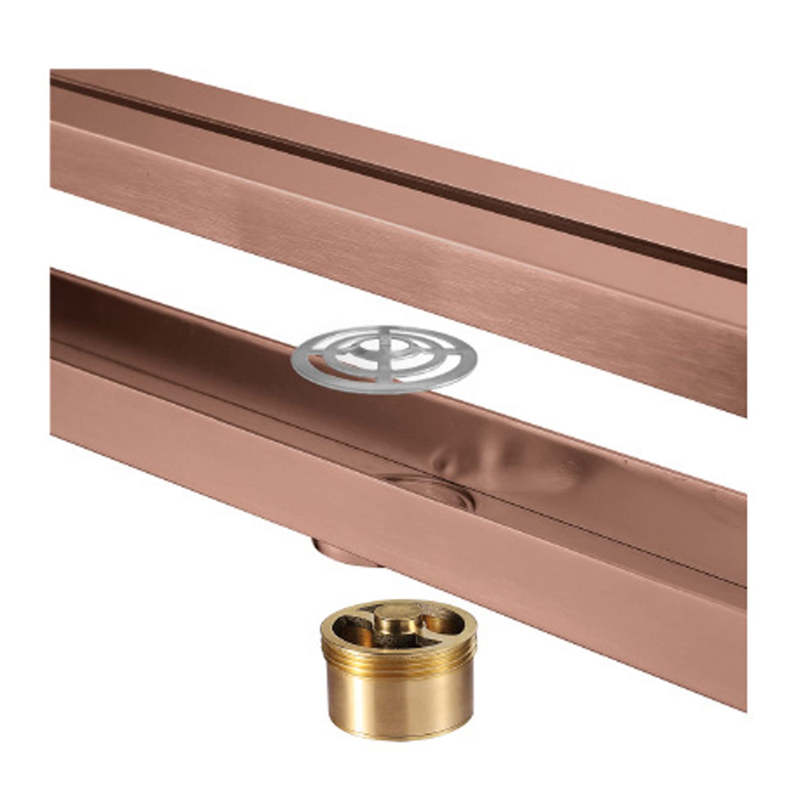 Angosto Canaleta de Ducha de Acero Inoxidable Desagüe de Ducha Rectangular con Cubierta Extraíble y Canal Lineal de Drenaje Rápido para Cocina, Baño, Ducha, Ga(Color:Oro Rosa Cepillado)
