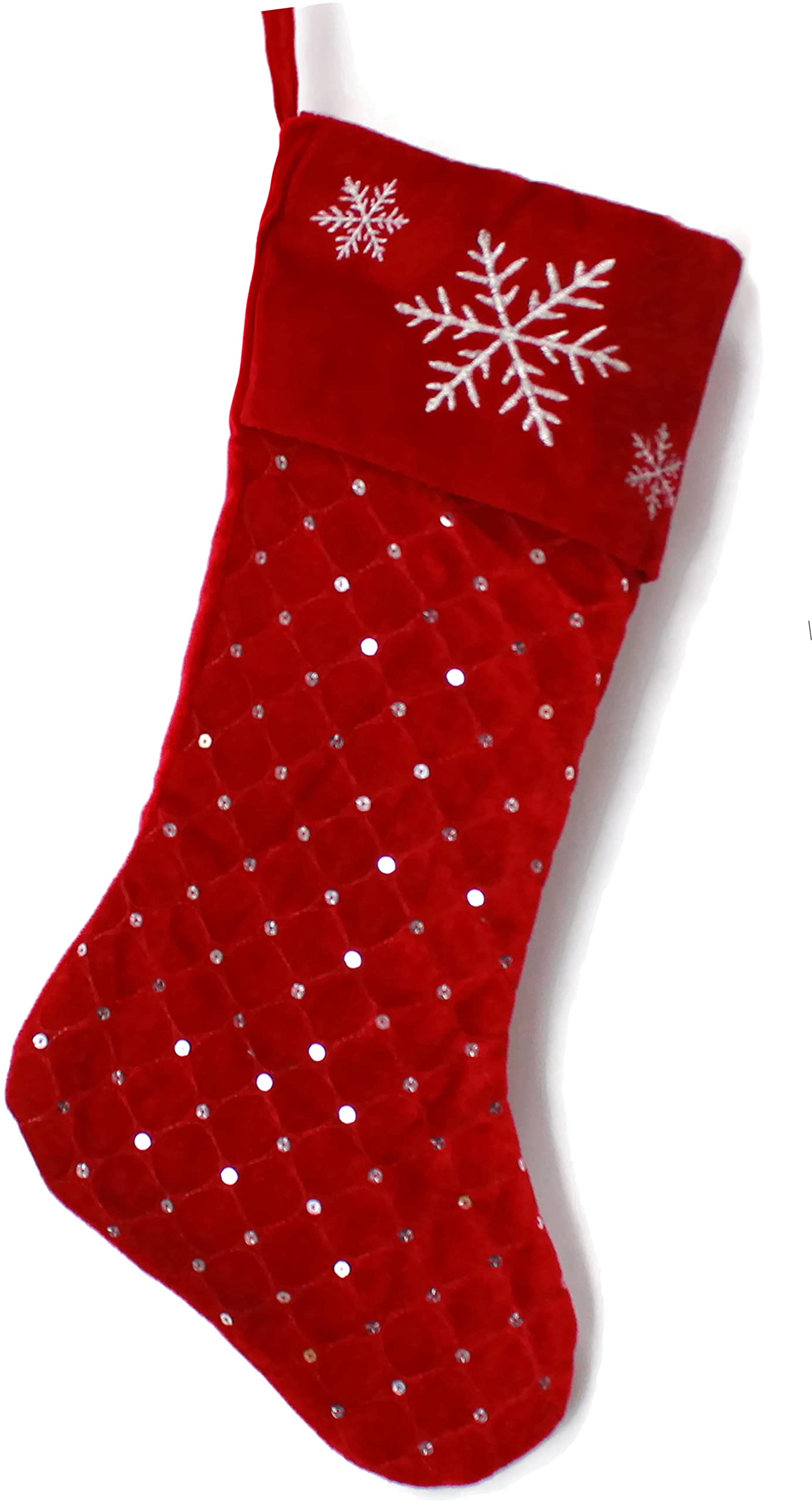 Monogrammed Me Christmas Stocking, Red with Snowflakes and Sequins