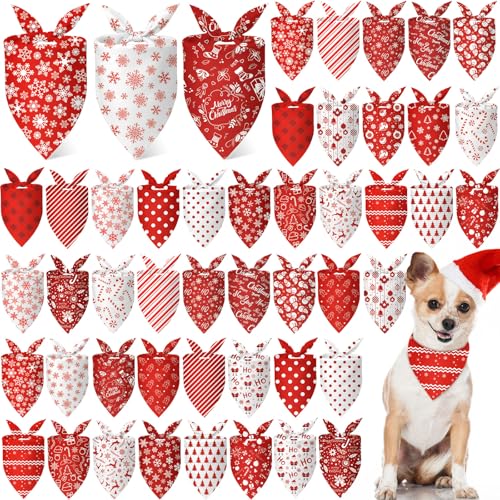 Image of Abbylike 50 Pcs Valentines Day Dog Bandanas Bulk Red and White Polka Dots Stripes Bandanas for Dogs Triangle Kerchief Bibs Scarf for Pet Romantic Costume Photo Props Accessories(31.5 x 21.7 x 21.)
