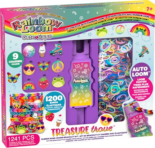 Bandai - Rainbow Loom Cute Tique – Coffret Fabrication Automatique de Bracelets Élastiques - Loisir Créatif - Contient 1200 Élastiques, Auto-Loom et accessoires -...