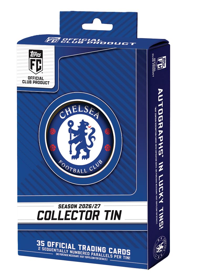 Topps Sammlerdose Chelsea FC 2026/27 | 35 Karten pro Dose, 2 fortlaufend nummerierte Parallelen pro Dose