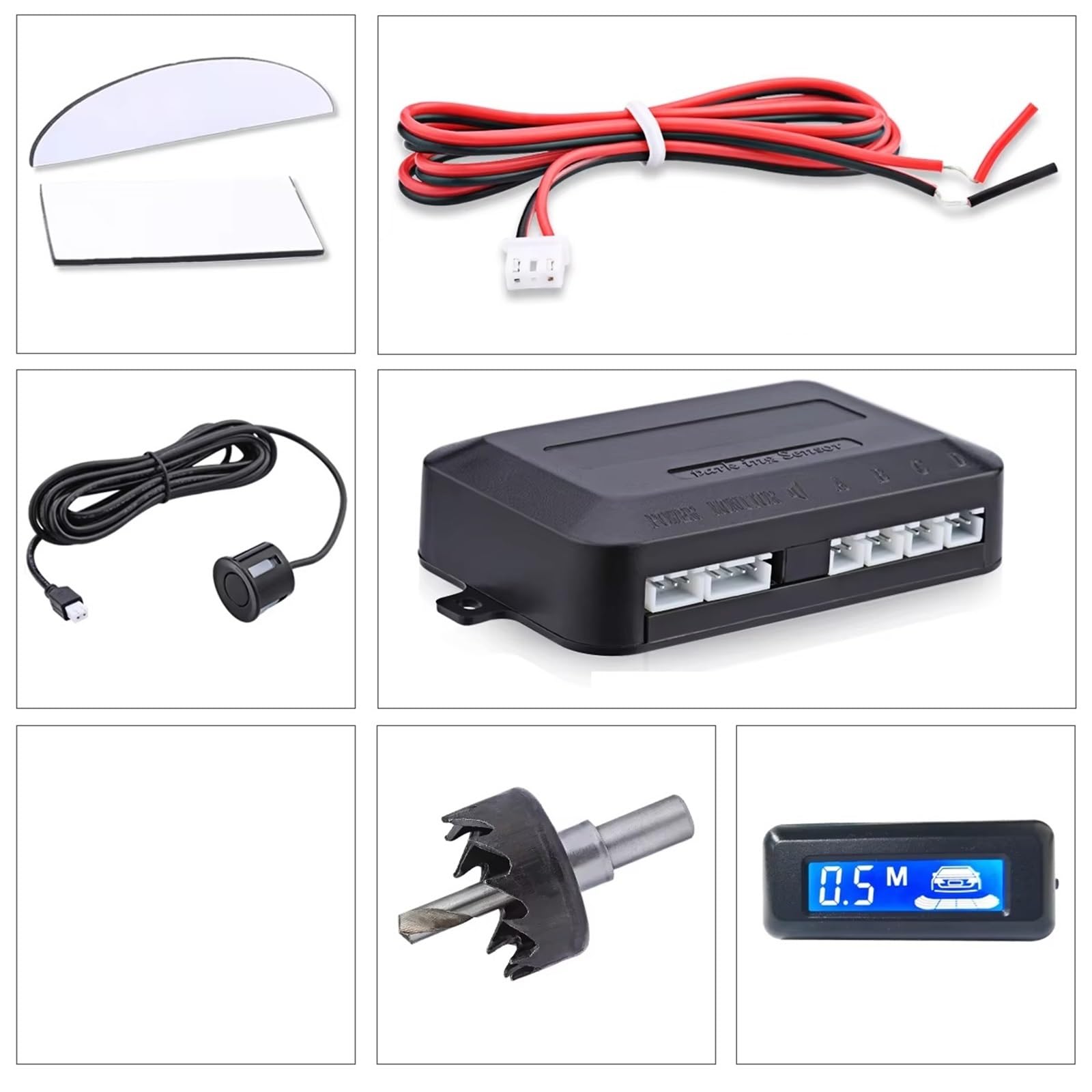 Aparcamiento asistido Sistemas De Radar Marcha Atrás Para Coche Automático Aparcamiento Con Alarma Zumbador LCD 4 Sensores Monitores Ciego Control Distancia(Black)