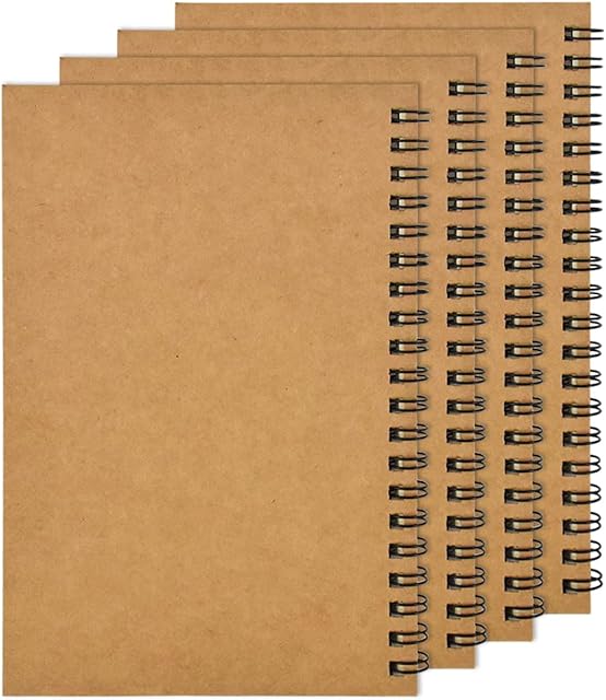 4PCS A5 Sketchbook for Artists, 100 Pages/ 50 Sheets Blank Sketch Book, Spiral Bound Plain Paper Notebook, Drawing Sketch Pad for Painting, Sketching Doodling,Watercolor,Drawing Landscape (Brown)