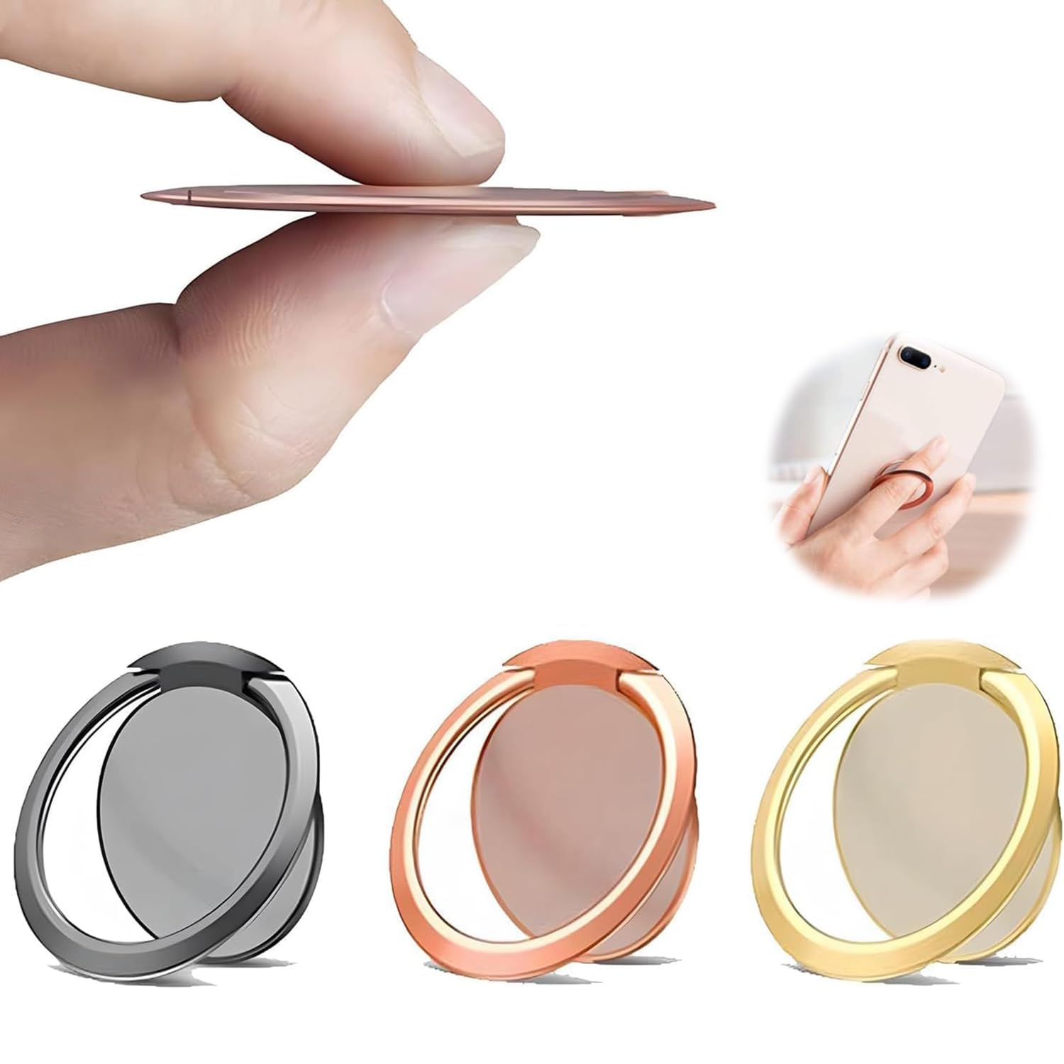 X spring Magnetic Phone Ring Holder, 3 Pack Phone Ring Holder, Magnetic Car Grip Mobile Stand, Slimmest Phone Grip, Universal 360° Adjustable Phone Ring Holder for Ultra-thin Phone Ring Frame
