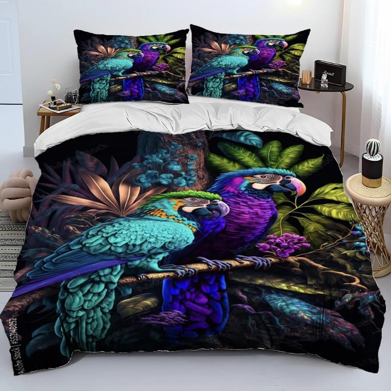 Parure de lit 240 x 260 microfiber oiseaux housse de couette