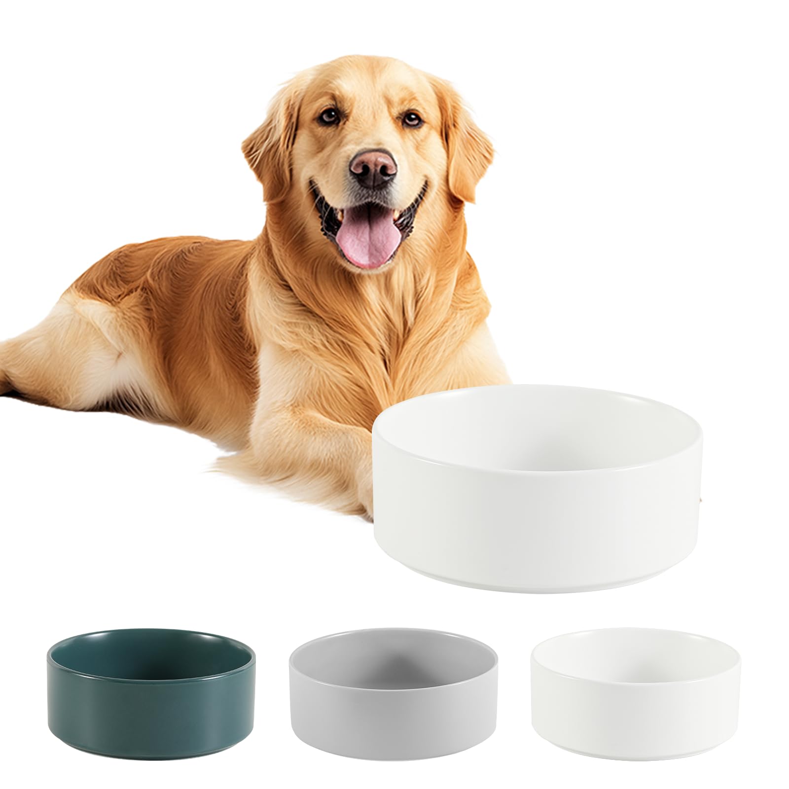 Ceramica Bebedero y Comedero Perro Antideslizante - Comedero para Perros Medianos y Grandes Ideal para Comida y Agua - 21,5 cm - 750 g / 1750 ml - Blanca