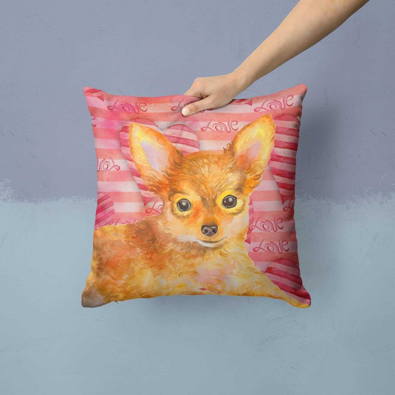 Caroline's Treasures BB9809PW1414 Toy Terrier Love Fabric Decorative Pillow, Red Machine Washable, Indoor Outdoor Decorative Pillow for Couch, Bed or Patio, 14Hx14W