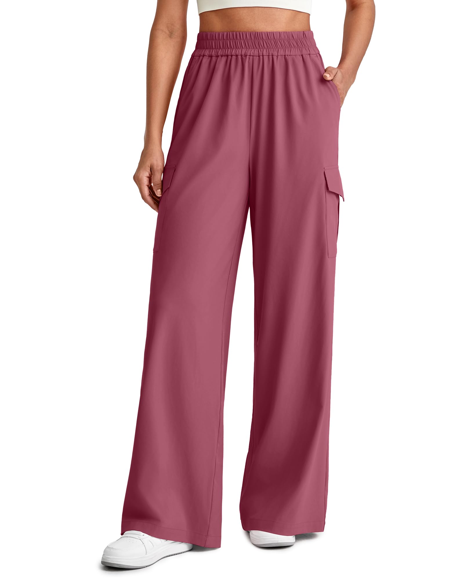 G4Free Chillwhisp Lightweight Wide Leg Cargo Pants Women Elastic Waist Flowy Palazzo Pants for Casual Travel