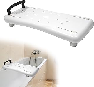 Suusolny Badewannensitz Senioren 70x31cm Badewannenbrett zum Sitzen Verstellbar 41-63cm Sitzbrett Wannenbrett Badewanne Brett Duschbrett Seifenablage & ergonomischer Griff bis 150KG - Schwarz Griff