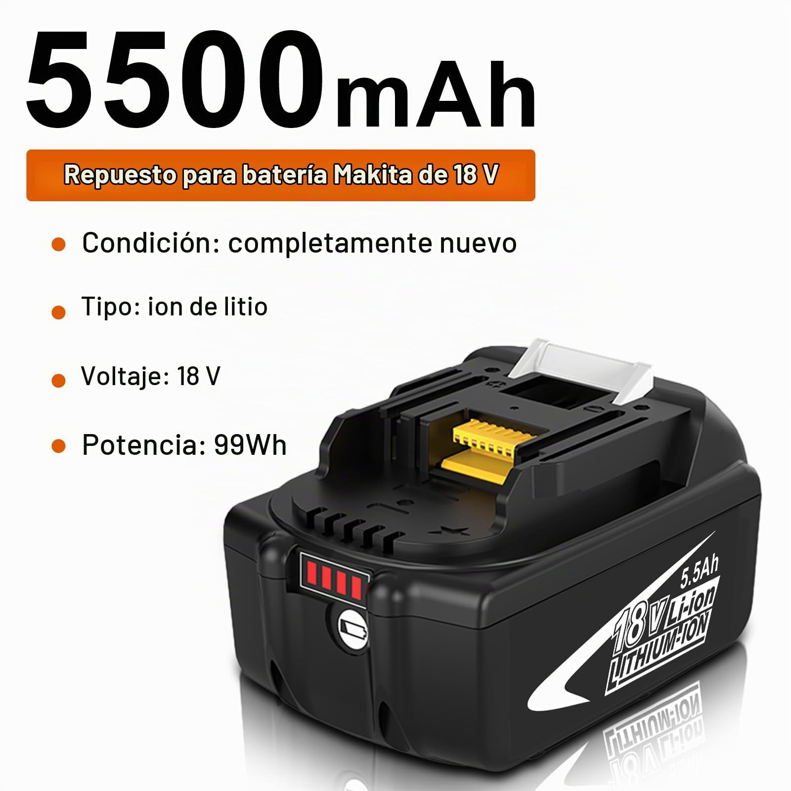 2 Piezas BL1860B Recambio para Makita 18 V 5,5 Ah Batería Compatible para Makita Batería BL1860B BL1850B BL1840B BL1830B BL1820 BL1835 BL1845 194205-3 194309-1 LXT-400 (Gris)
