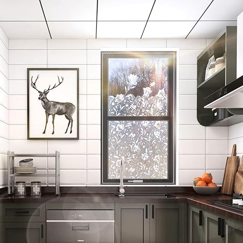 Miniatura 8 de CottonColors Película de privacidad para ventana, diseño de tulipanes arcoíris 3D, película de vitral, sin pegamento, bloqueo UV, control de calor