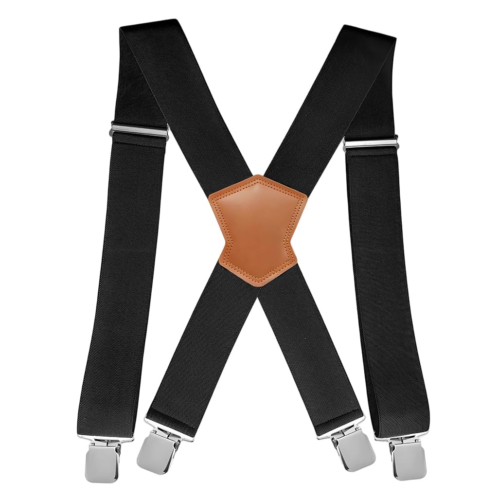 Men's Adjustable Suspenders with Strong Clips, Classic X-Back Elastic Braces with Leather Patch, Suspenders for Pants, Jeans & Formal Wear