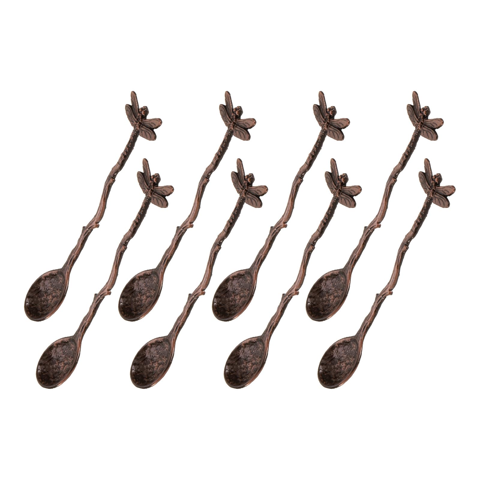 sourcing map 8pcs Retro Dragonfly Spoon, 4.3 Inch Coffee Spoon, Stirring Spoon, Tea Spoon, Dessert Spoon, Curve Handle Spoon Kitchen Gadget, Red