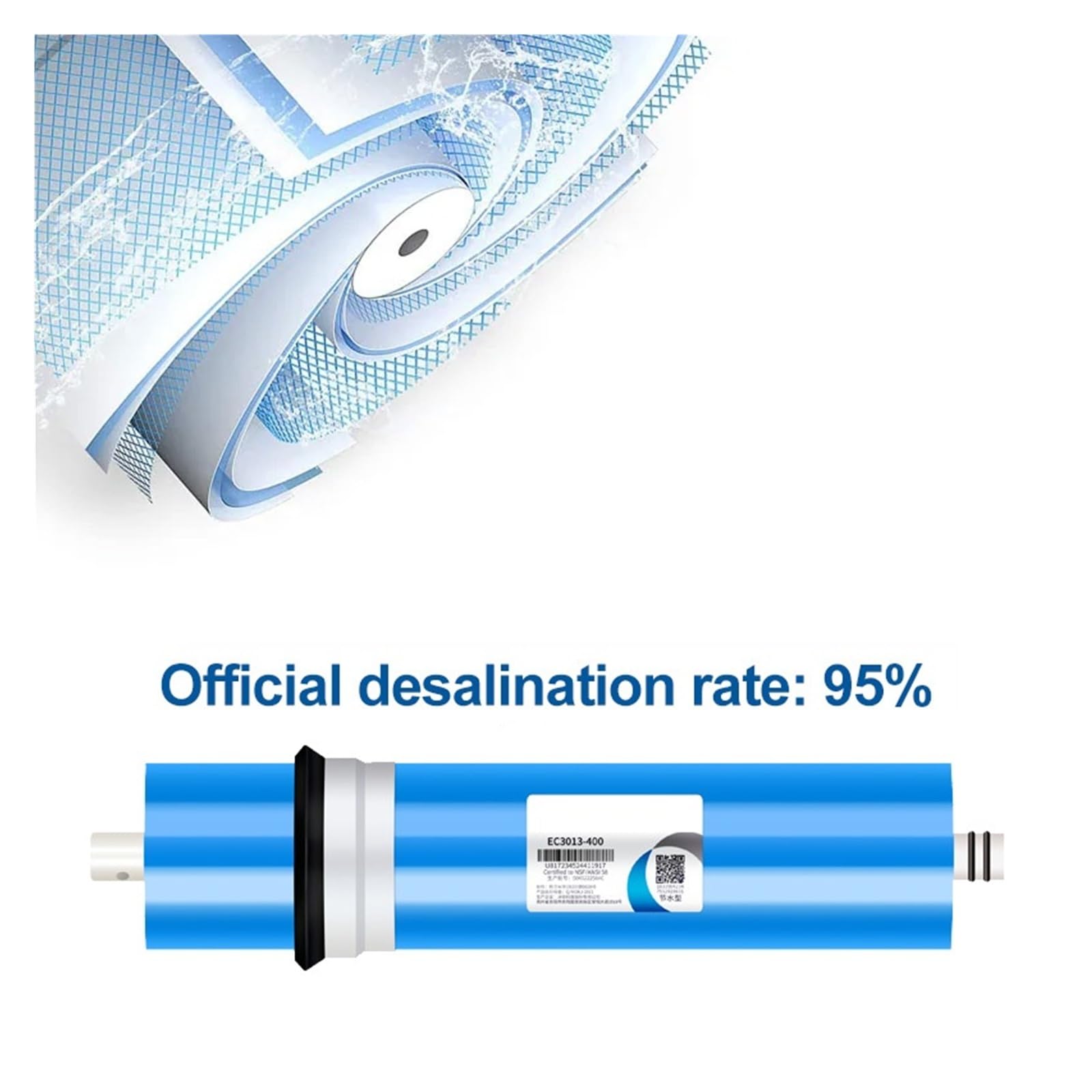 Membrana RO universale da 400 GPD 3013-400 for purificatore d'acqua for uso domestico, elemento filtrante di ricambio