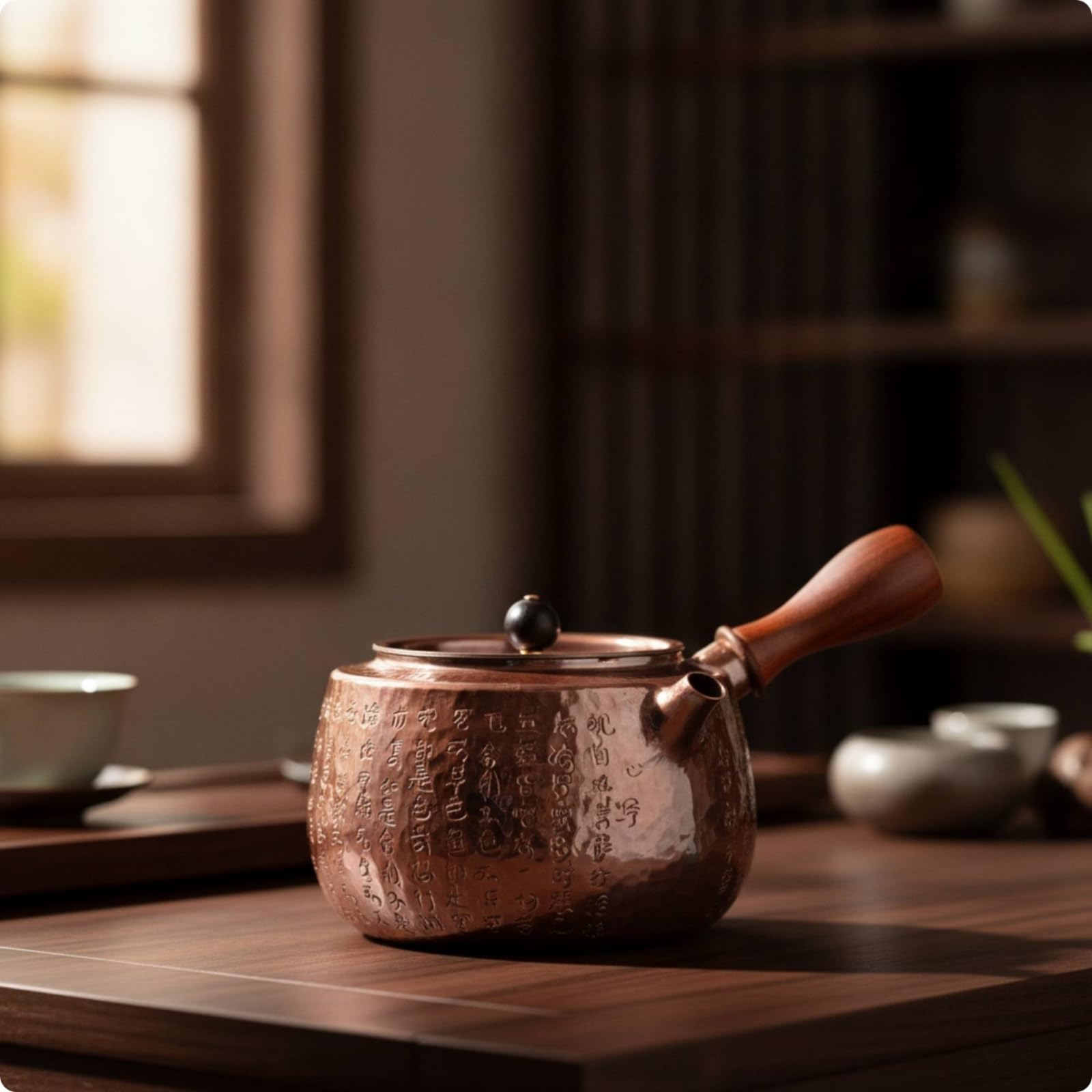 Tetera Cobre Resistente Al Óxido Tetera con Tapa Compacto Hervidor para Aficionados Al Té, Cocina, Oficina, Tetera De Cobre Con Mango Lateral Y Diseño De Parche Envejecido