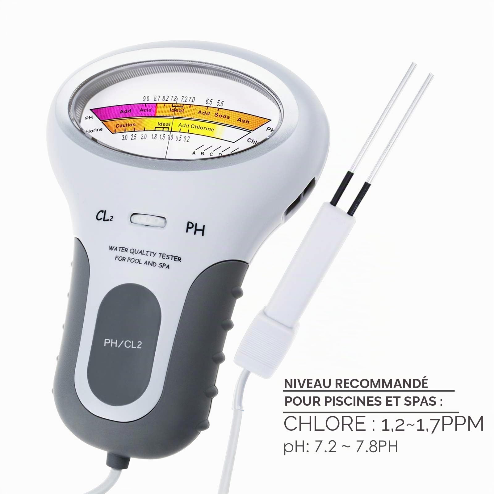 2-in-1 Chlore & PH Meter Testeur de piscine, CL2 Level Meter Test