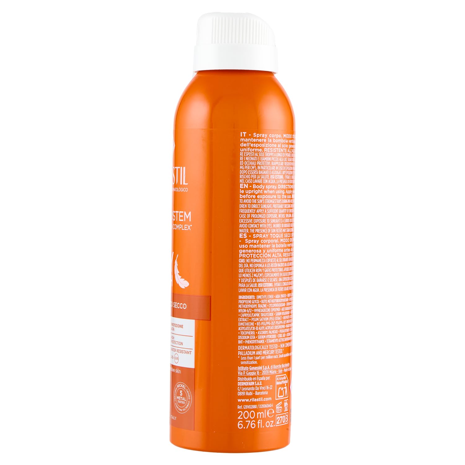 Rilastil Sun System, Dry Touch Spray SPF50+ ad Azione Antiossidante per Pelle Sensibile, resistente all'acqua, 200 ml