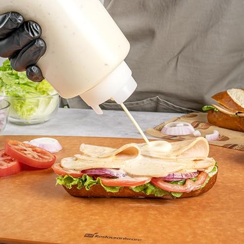 Miniatura 5 de Restaurantware Botella de plástico invertido FIFO de 32 onzas con tapas de recarga y dispensación, primera en salir, perfecta para restaurantes,