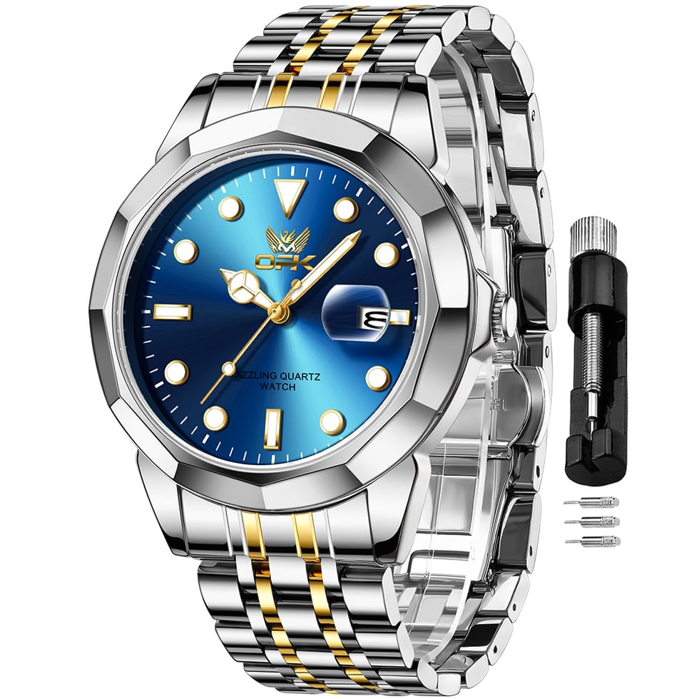 Image of OPK Watches for Men Diamond Roman Analog Mens Watches Waterproof Large Stainless Steel Men Wrist Watch Business Father Gift Watch