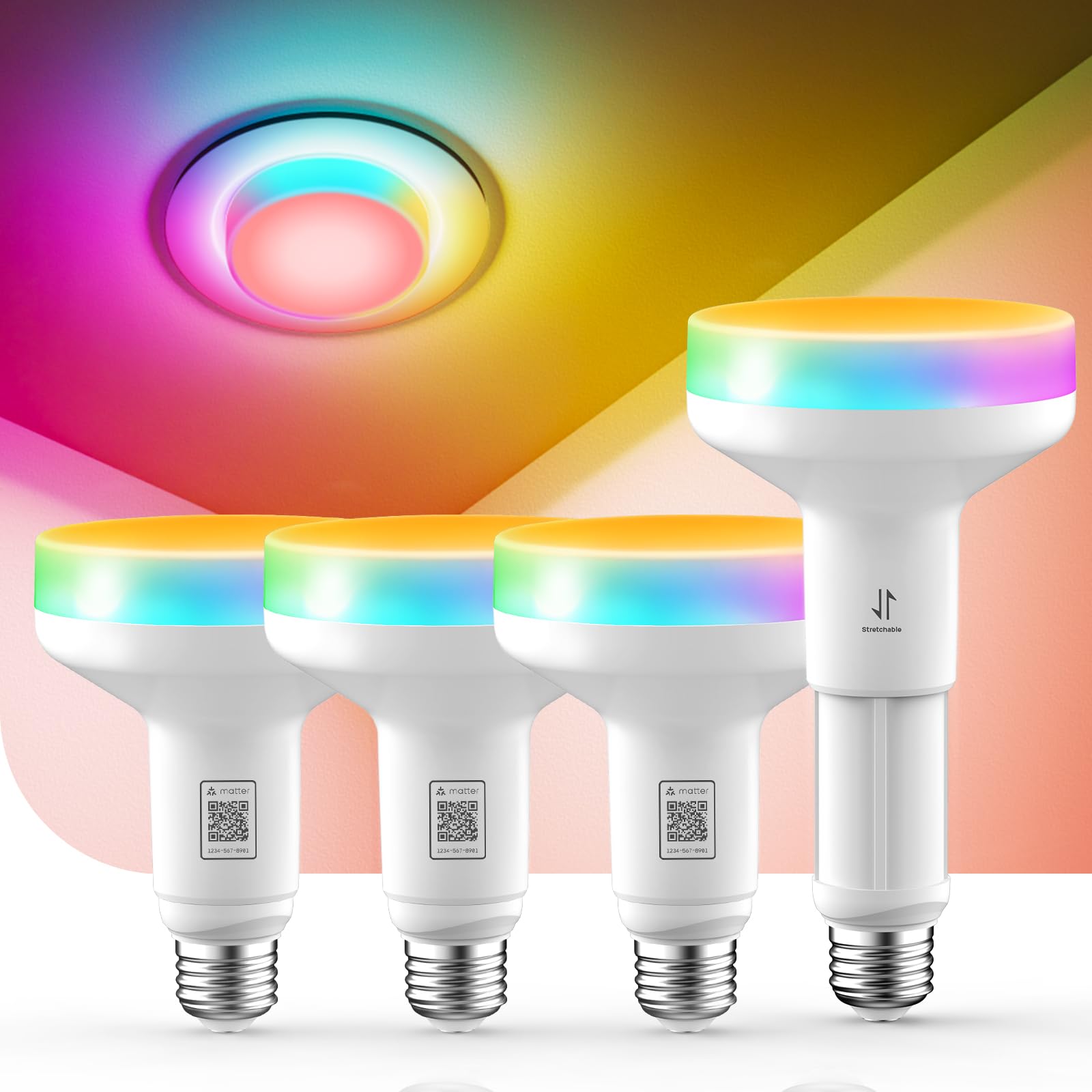 Linkind Matter BR30 Smart Light Bulbs, Alexa/Apple/Google Home, 4 Pack