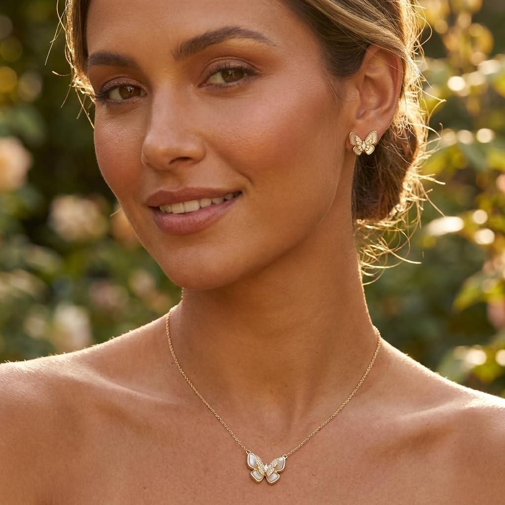 Gold Silver Stud Earrings Pendent Necklace Sets for Women, Dainty Rhinestone Crystal Necklace Earing Jewelry Set Wedding Accessories Fashion Holiday Gift