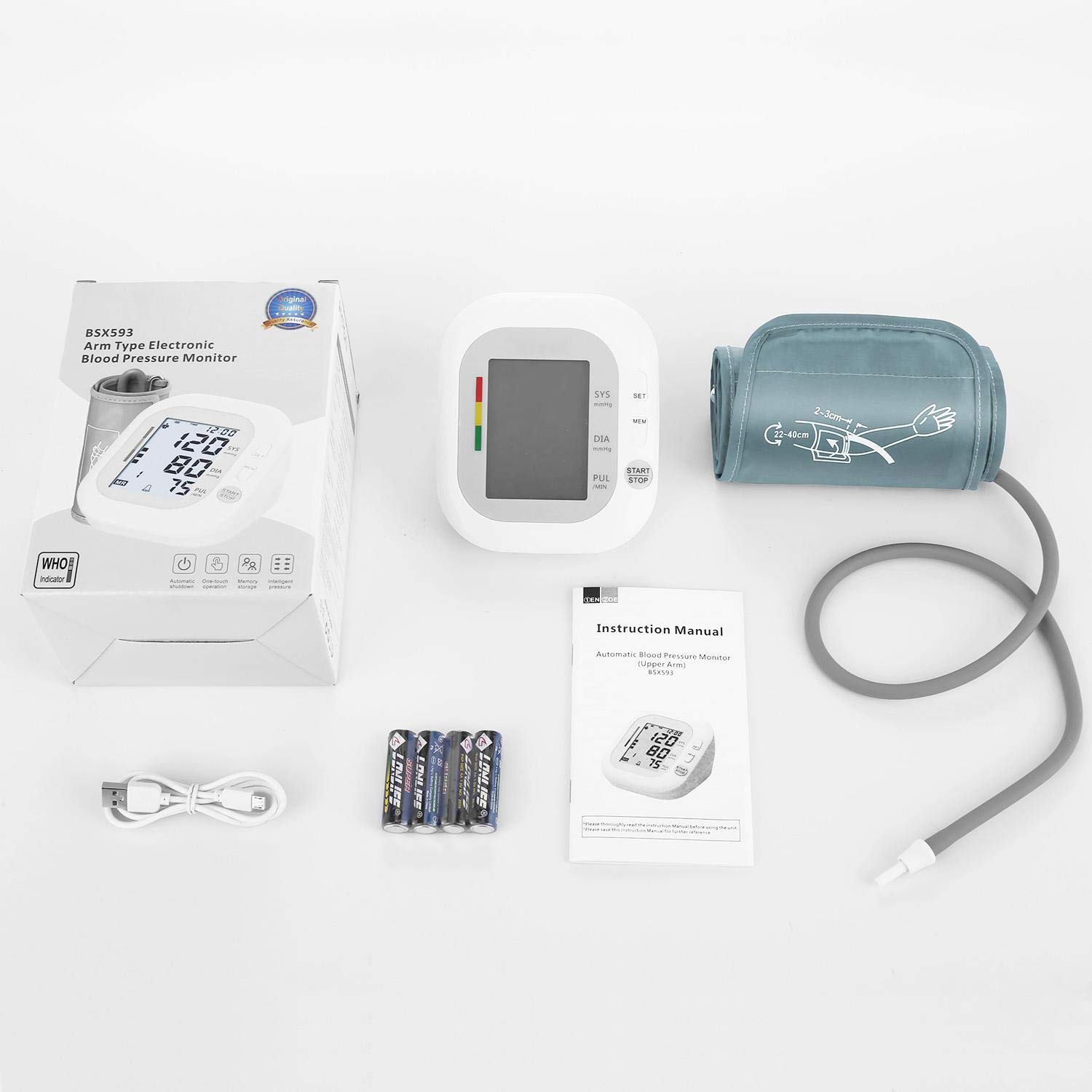 Casulo Monitor de presión arterial automático Máquina de presión arterial digital para uso doméstico con pantalla grande, brazalete ajustable para la parte superior del brazo