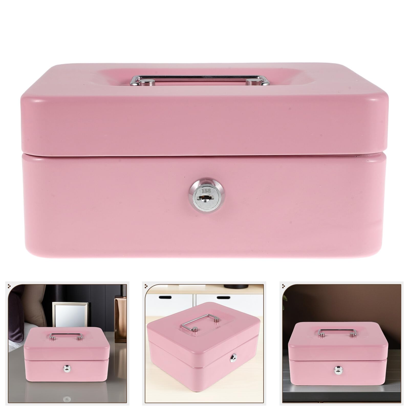 Healvian Caja de Seguridad Rosa para Objetos Personales Pequeños con Cerradura y Llave Organizador Portátil con Bandeja para Dinero Adecuado para Casa Oficina y Viajes Caja de Ahorro