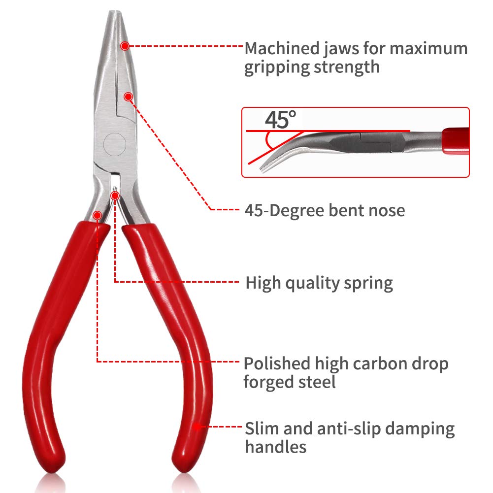 SPEEDWOX Mini Bent Nose Pliers for Jewelry Making 5 Inches Smooth Jaws Small Jewelry Tools Chain Nose Pliers Precision Fine Pliers Professional Beading Tool Hobby Craft
