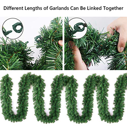 Tqs 10Ft Christmas Garland Indoor Outdoor Decorations Greenery Christmas Garlands - Non-Lit Christmas Green Garland For Stairs Railing Fireplace Mantle Front Door Porch Holiday Wedding Party Decor #TOP1