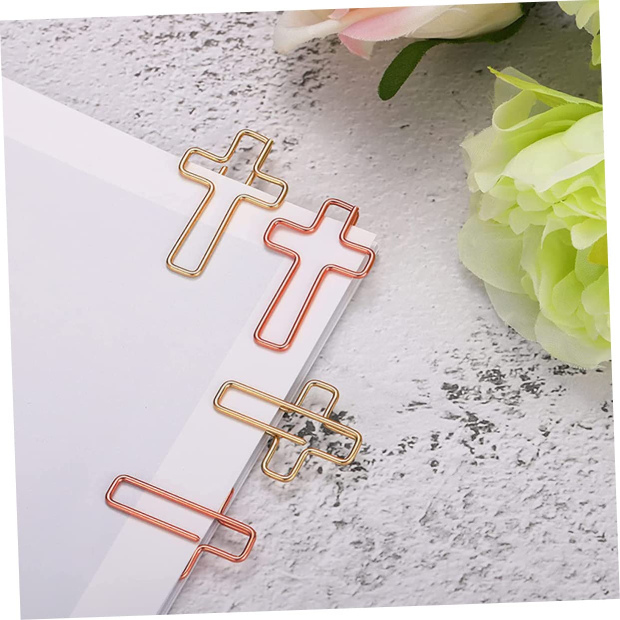 NUOBESTY 5 Set Graffette Asse Graffetta Per Fogli Divertente Arredamento Per Ufficio Clip Graffetta Gigante Office Uffizi Perno A Forma Di Croce Perno A Croce Metallo Rose Gold 60 Pezzi * 5
