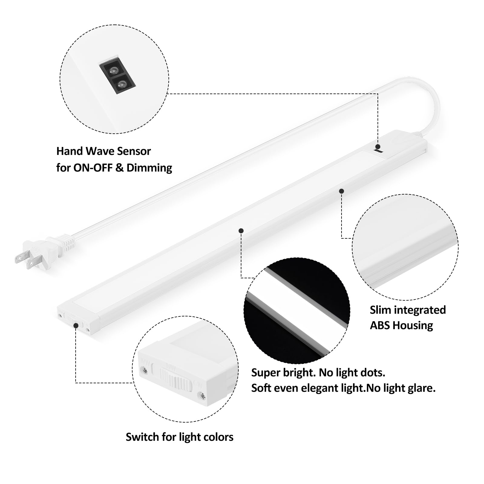 Unterschrankleuchte, 40,6 cm, Stecker in 110 VAC, Handwellen-aktiviert, 8 W LED-Lichtleiste, hell, aber dimmbar, Lichtfarbe einstellbar, für Küche unter Schränken, Theken, über Waschbecken