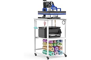 Heat Press Table Stand with Vinyl Roll Holder and Movable Cart