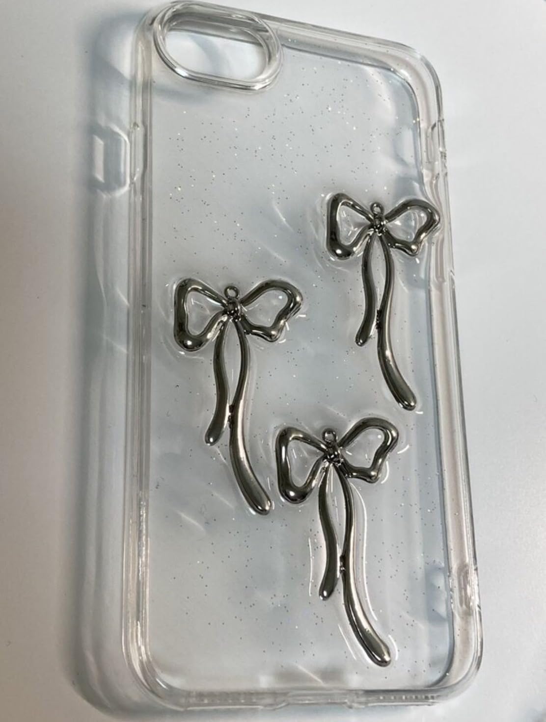 Amazon.co.jp: アイフォンSE3/SE2用ケース リボン シルバー