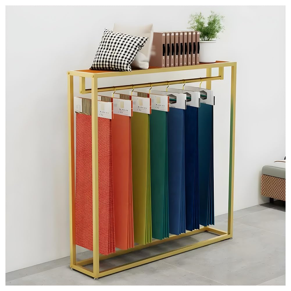 Freestanding Metal Scarf Blanket Storage Rack, Commercial Heavy Duty Fabric Sample Shelves, Floor-Standing Curtain Display Stand, for Textile Retail Store(Black,100x25x125 cm)