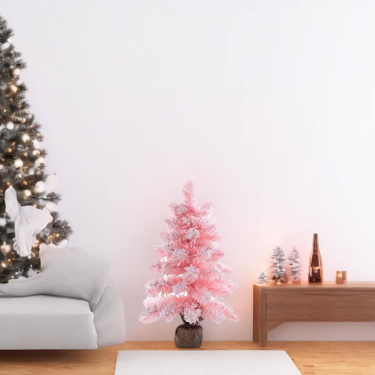 Árbol de Navidad Rosa de 30 cm, miniárbol Artificial Flocado for Escritorio, Ideal for decoración navideña del hogar.(45cm)
