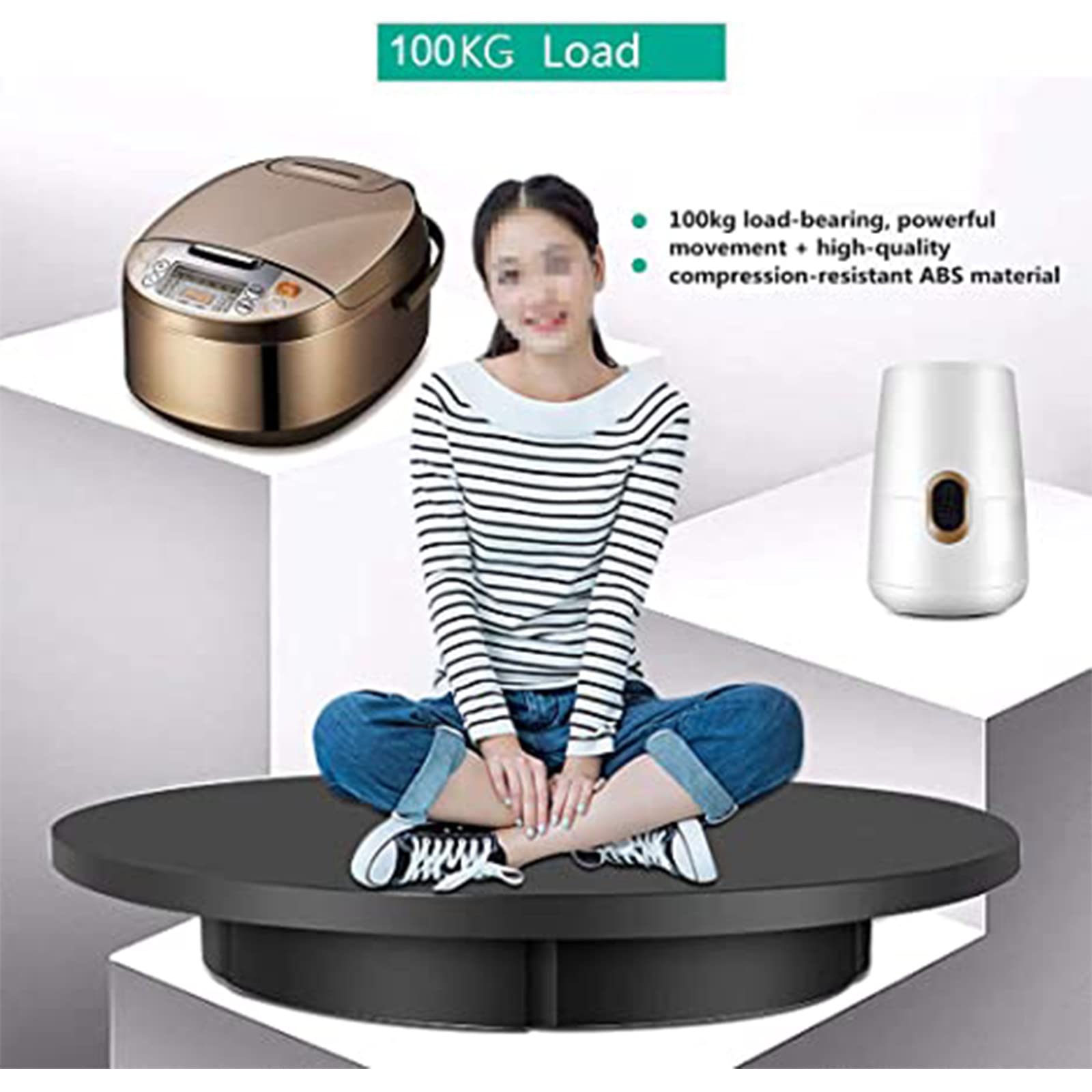 Plato Giratorio Eléctrico, Plato Giratorio Eléctrico Profesional, Soporte para Fotografías De 360 Grados, Capacidad De 100 Kg, Velocidad Y Dirección del Control Remoto, Blanco/Negro, 42 cm,Black