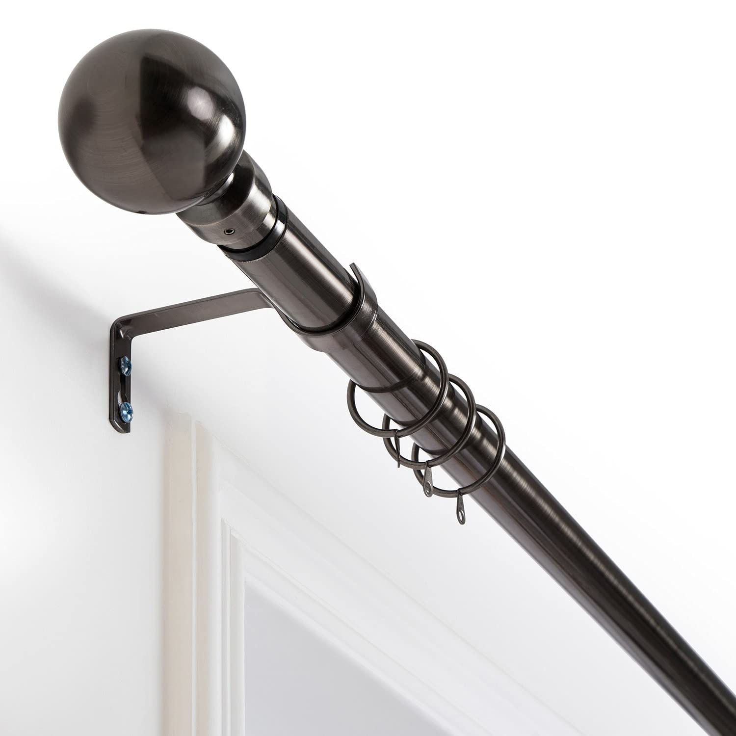 Oxford Homeware Curtain Poles Metal Extendable - Durable Plain Ball Curtain Pole Set Includes Finials, Rings, Brackets & Fittings (Black Nickel, 70-120 Cm, 28 Inches to 48 Inches) โ image 1