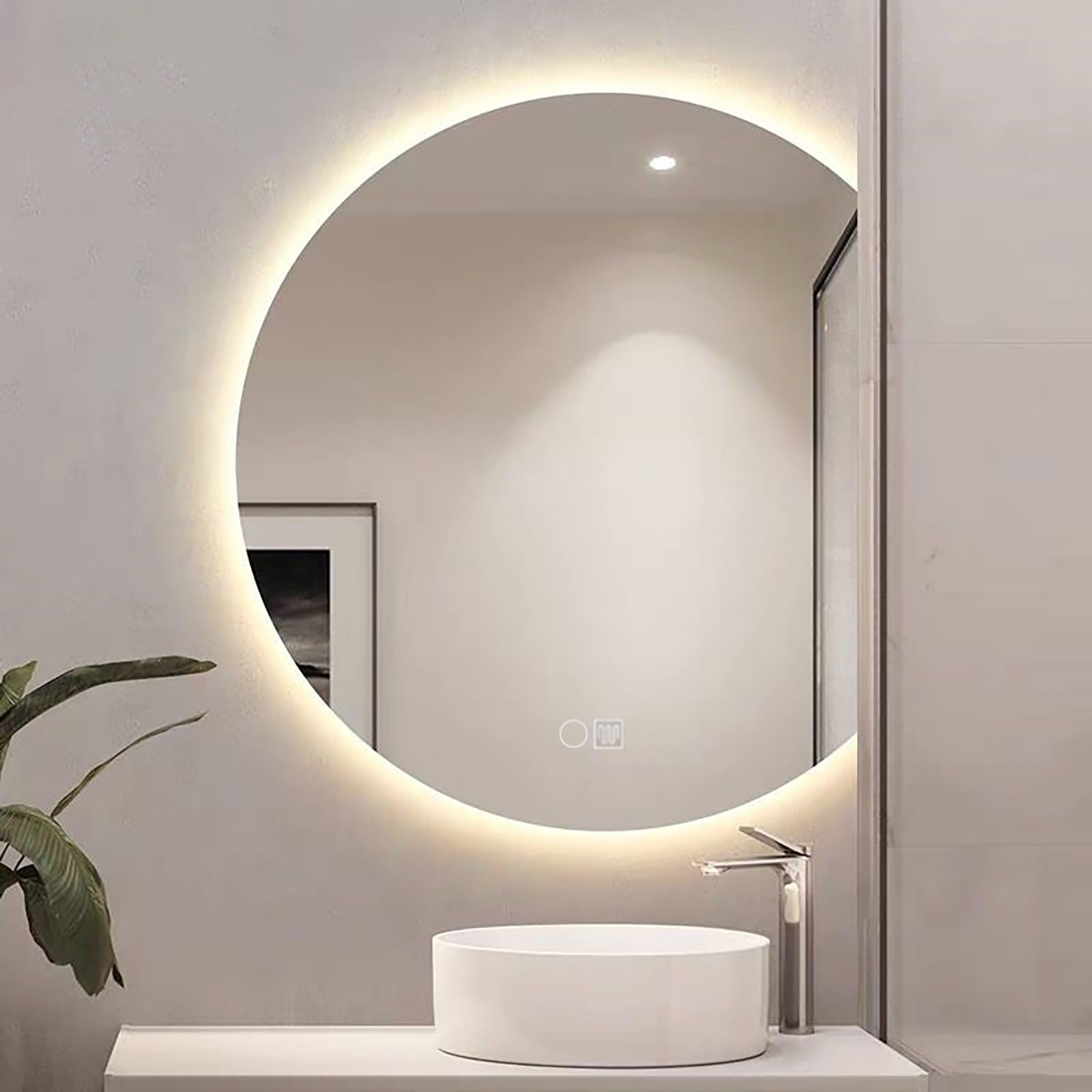 FGXHHS 60cm/23.62in Semi-circular with LED Lights, Dimmable 3 Colour Lighting, Anti-Fog Shatterproof HD Glass, Mounting Options (Horizontal/Vertical) for Vanity & Makeup