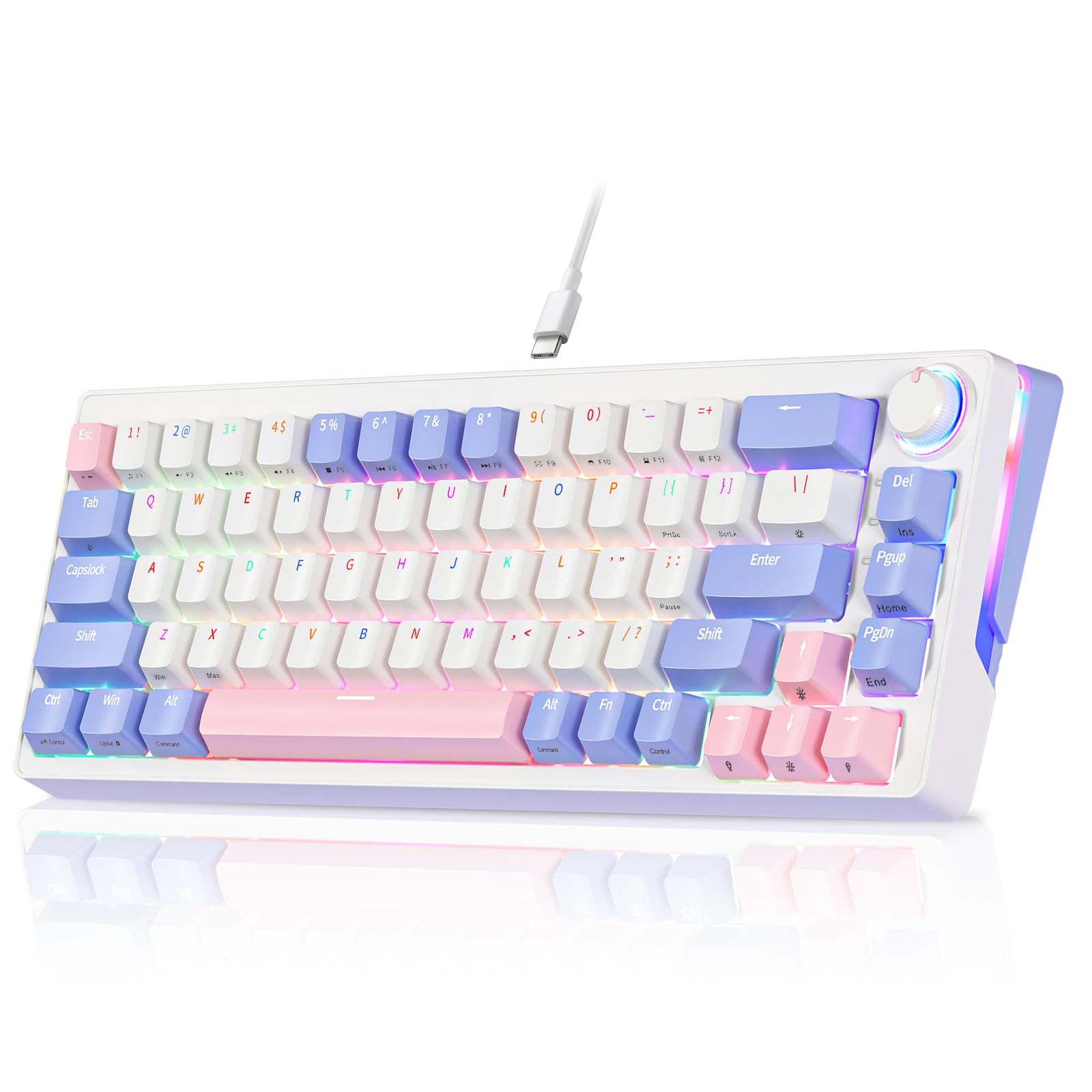 UCHUANGMechanical Gaming Keyboard with RGB LED Rainbow Backlit & Side Light Bars, 68 Keys Hot Swappable Yellow Switch, Dedicated Knob Control, USB-C Wired Keyboard for Windows/MacOS/Android PC Gamers